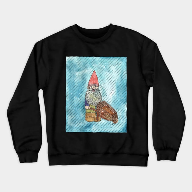 Snowy Garden Gnome With Wheelbarrow Crewneck Sweatshirt by Maries Papier Bleu